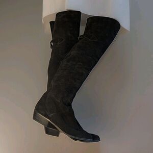 Vintage Black Suede Over The Knee Boots Made In Spain Thigh High Flat 7M